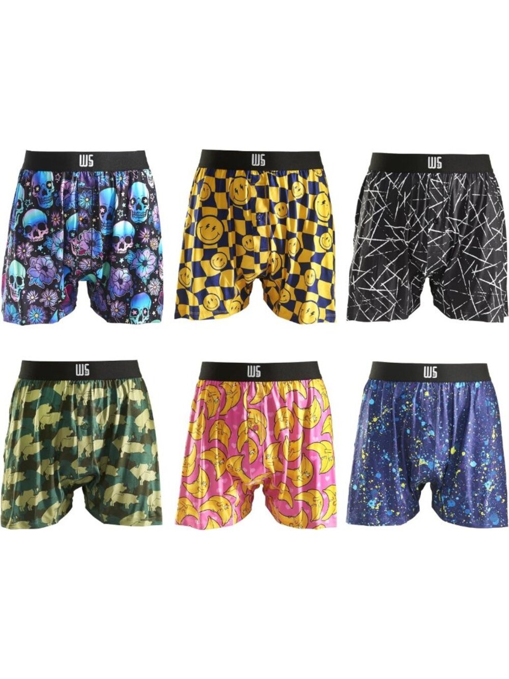 Graphic Boxer Shorts for Men, 6-Pack with Fly, Comfortable & Stylish Underwear